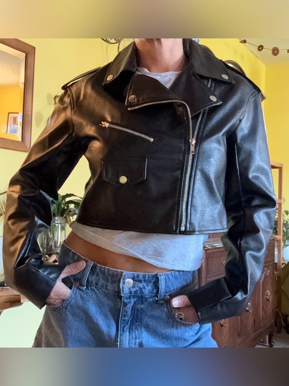 Garage Black Cropped Faux Leather Moto Jacket